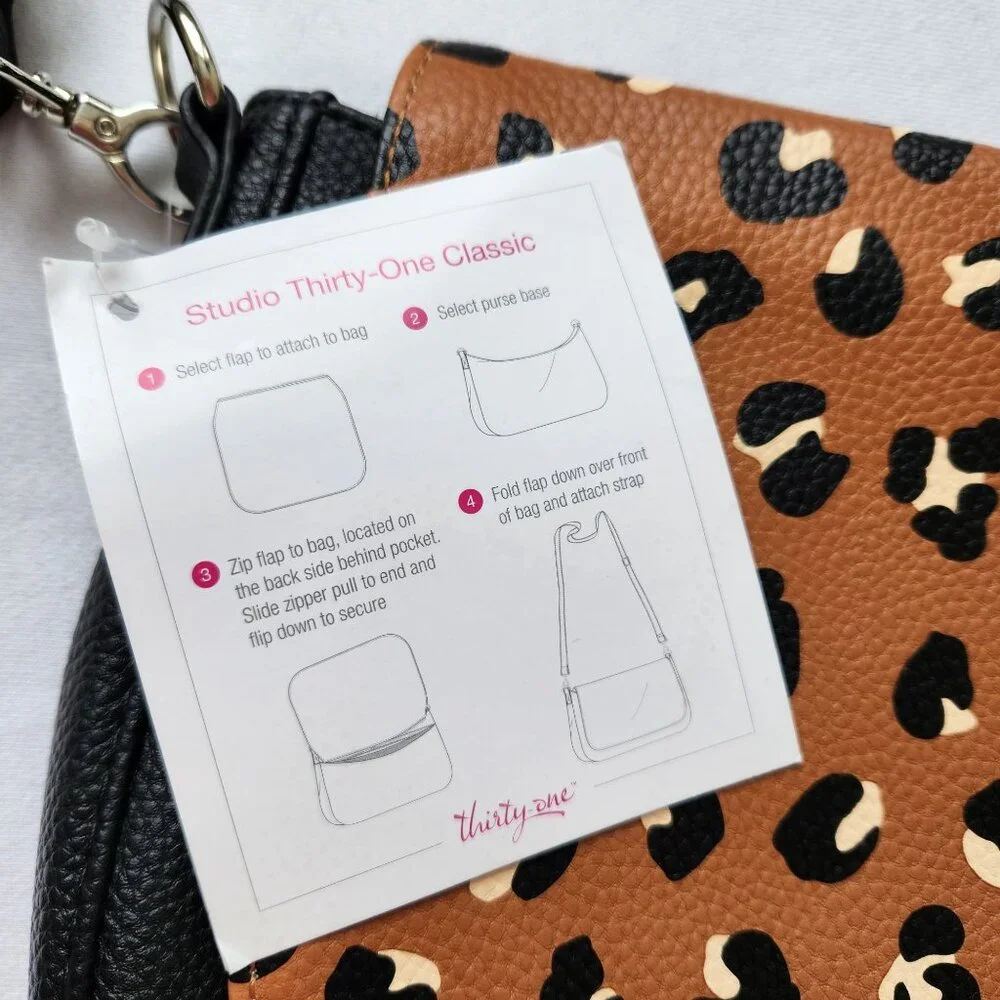 NEW Thirty One Leopard Print Black Faux Leather Shoulder Bag Purse Classy Glam - Picture 9 of 12